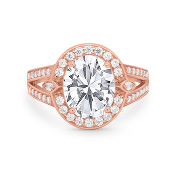 14K Rose Gold Oval Art Deco Split Shank Bridal Wedding Engagement Ring Simulated CZ Size-7